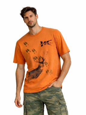 Vintage Hardcore Orange Deer Hunting Graphic T-Shirt – Size XL GUC